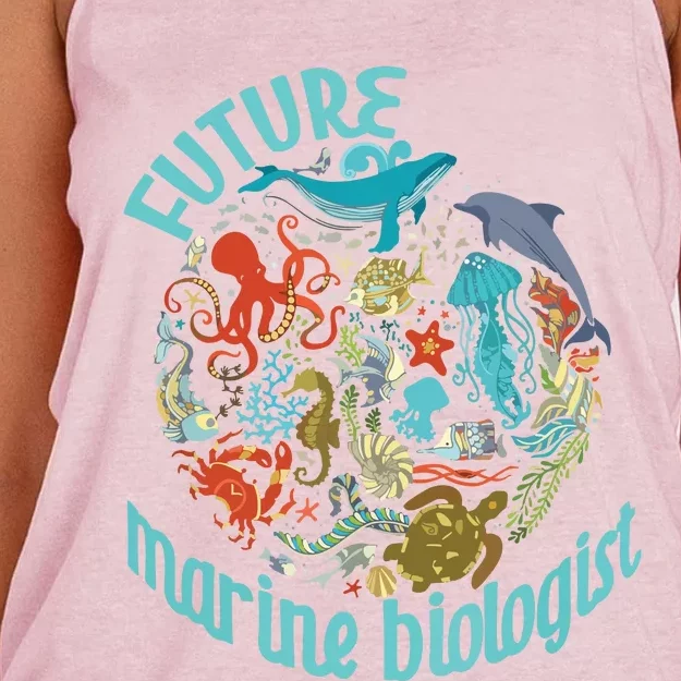 Future Marine Biologist Ocean Life Drawing Whale Octopus Women's Knotted Racerback Tank