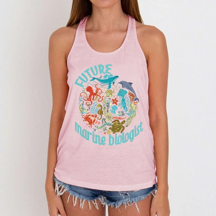 Future Marine Biologist Ocean Life Drawing Whale Octopus Women's Knotted Racerback Tank