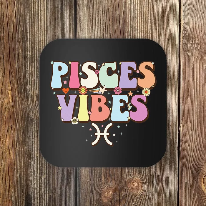 February March birthday astrology groovy Pisces Zodiac sign Coaster