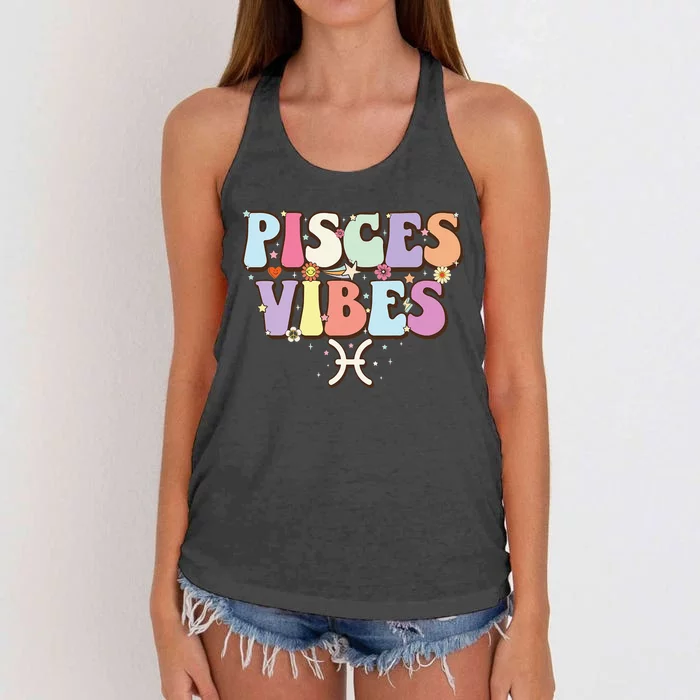 February March birthday astrology groovy Pisces Zodiac sign Women's Knotted Racerback Tank