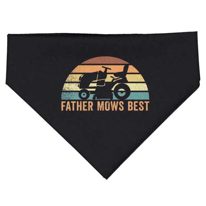 Father Mows Best Lawn Care Dad Mowing Gardener USA-Made Doggie Bandana