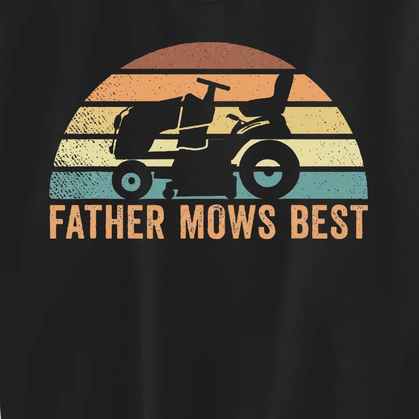 Father Mows Best Lawn Care Dad Mowing Gardener Kids Sweatshirt