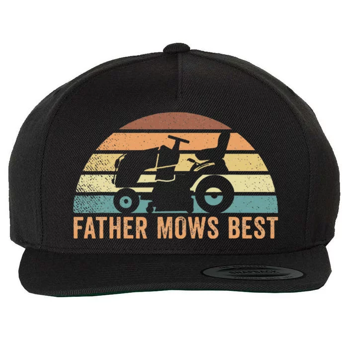 Father Mows Best Lawn Care Dad Mowing Gardener Wool Snapback Cap