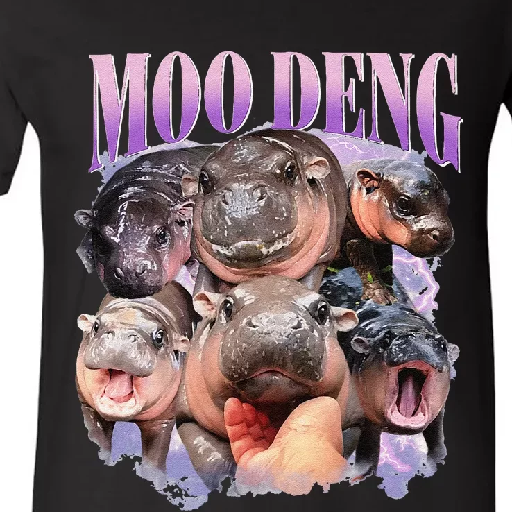 Funny Moodeng Baby Pygmy Hippo Cute Zoo For Family Gift V-Neck T-Shirt