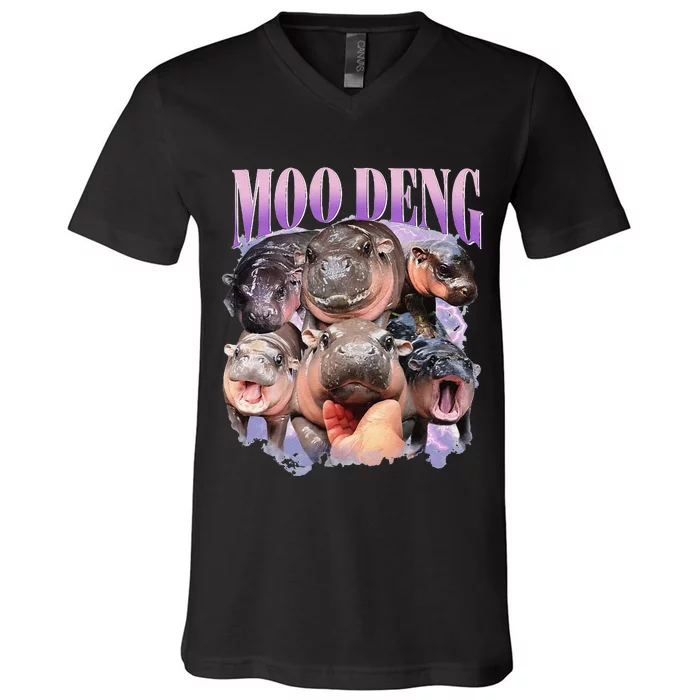 Funny Moodeng Baby Pygmy Hippo Cute Zoo For Family Gift V-Neck T-Shirt