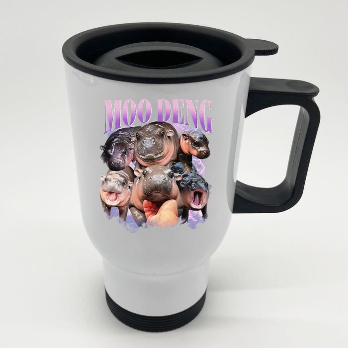 Funny Moodeng Baby Pygmy Hippo Cute Zoo For Family Gift Front & Back Stainless Steel Travel Mug