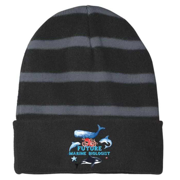 Future Marine Biologist Aspirational Boy Girl Striped Beanie with Solid Band