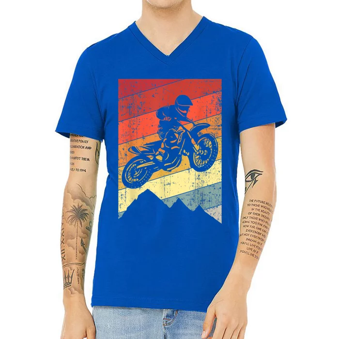 Funny Motocross Bike Vintage Dirtbike Gift Racing Retro Dirt Bike Gift V-Neck T-Shirt