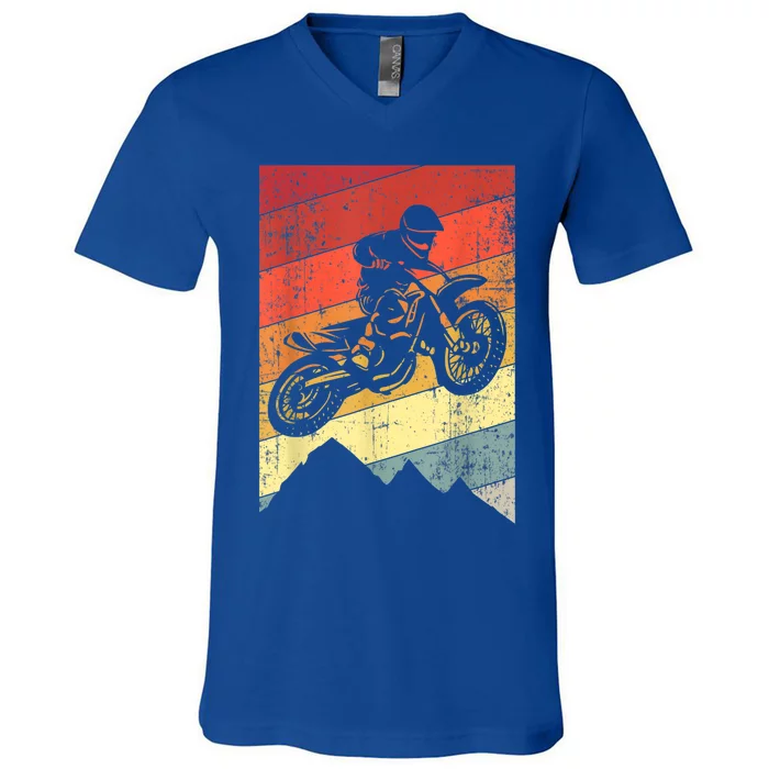 Funny Motocross Bike Vintage Dirtbike Gift Racing Retro Dirt Bike Gift V-Neck T-Shirt