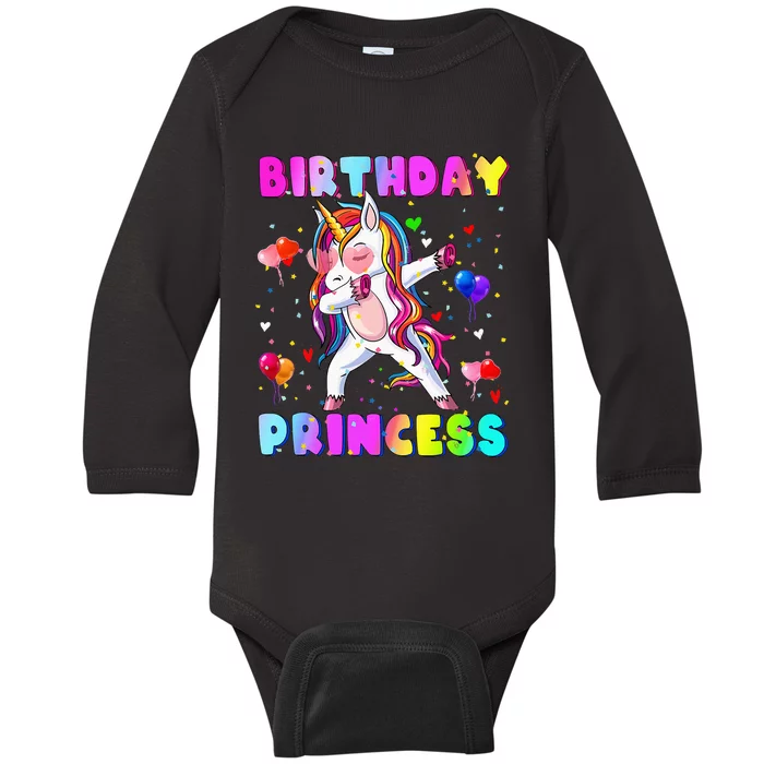 Family Matching Birthday Princess Girl Dabbing Unicorn Baby Long Sleeve Bodysuit