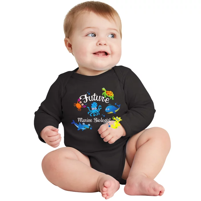 Future Marine Biologist Job Ocean Animal Lover Whale Turtle Baby Long Sleeve Bodysuit