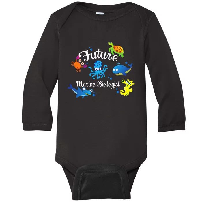 Future Marine Biologist Job Ocean Animal Lover Whale Turtle Baby Long Sleeve Bodysuit