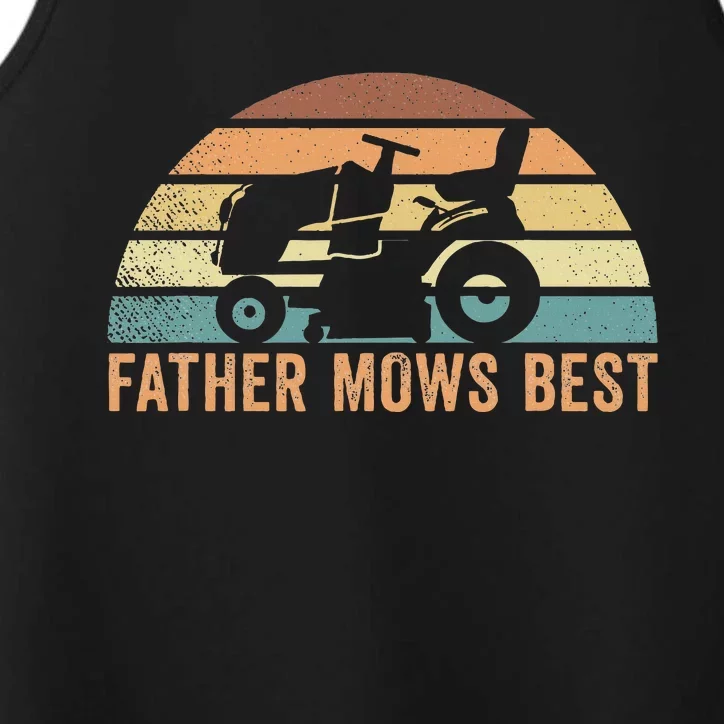 Father Mows Best Lawn Care Dad Mowing Gardener Performance Tank