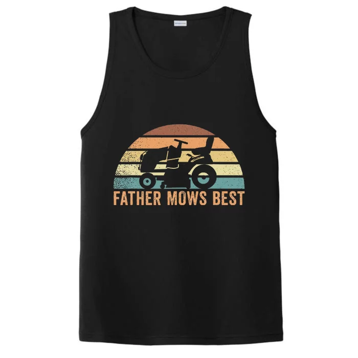 Father Mows Best Lawn Care Dad Mowing Gardener Performance Tank