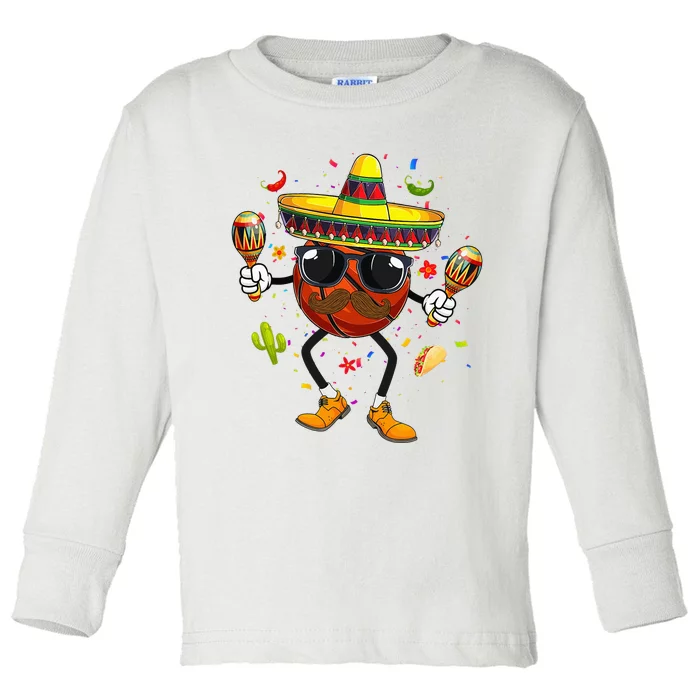 Funny Mexican Basketball Ball Sombrero Maracas Cinco De Mayo Toddler Long Sleeve Shirt