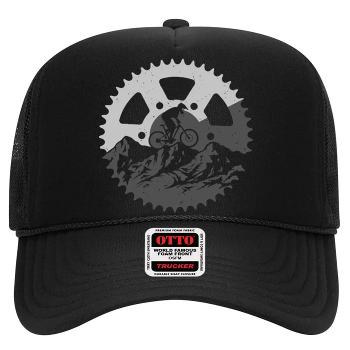 Funny Mountain Biking Art For MTB Mountain Biker High Crown Mesh Trucker Hat