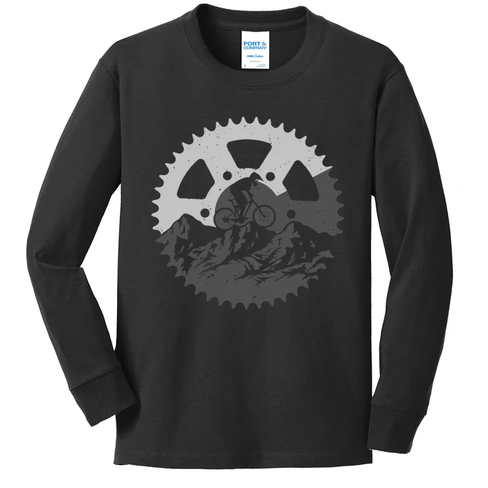 Funny Mountain Biking Art For MTB Mountain Biker Kids Long Sleeve Shirt