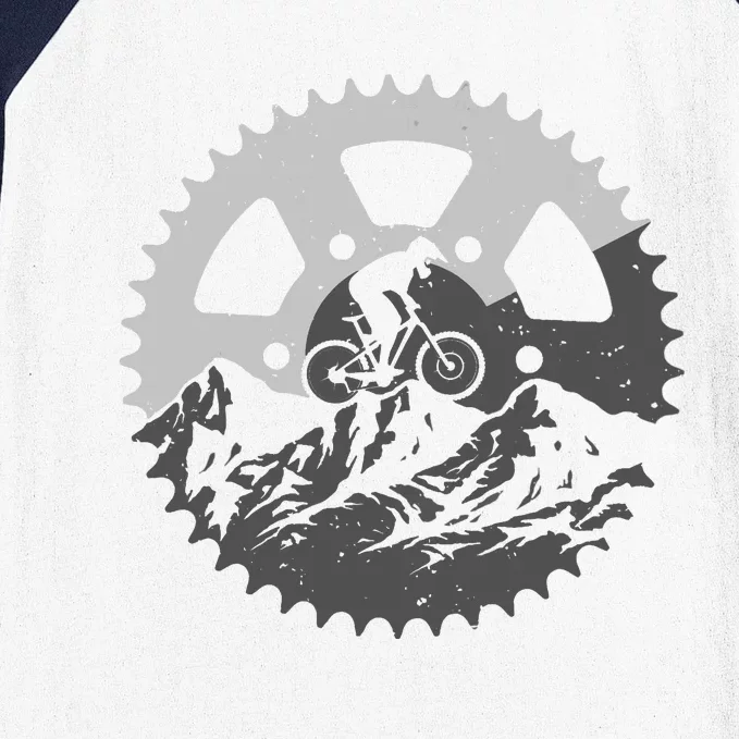 Funny Mountain Biking Art For MTB Mountain Biker Baseball Sleeve Shirt