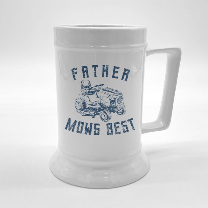 Father Mows Best Funny Riding Mower Retro Mowing Dad Gift Front & Back Beer Stein