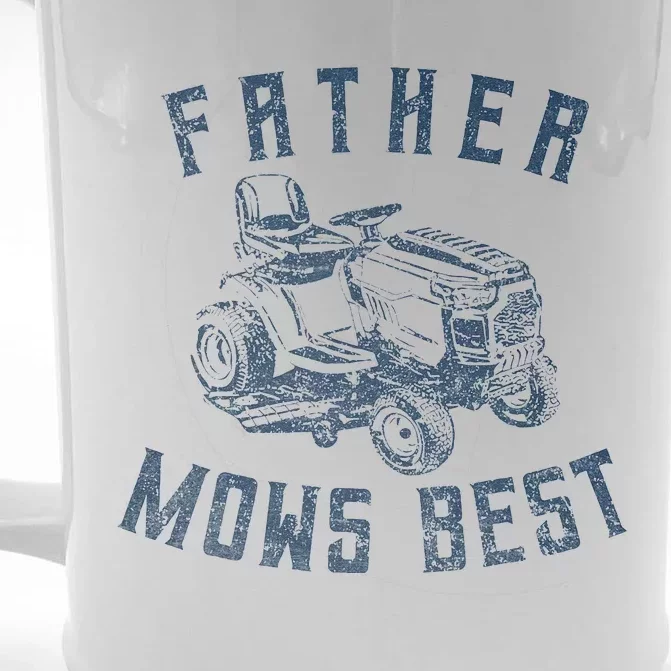 Father Mows Best Funny Riding Mower Retro Mowing Dad Gift Front & Back Beer Stein