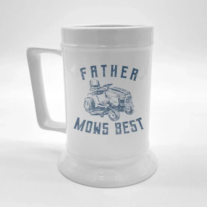 Father Mows Best Funny Riding Mower Retro Mowing Dad Gift Front & Back Beer Stein