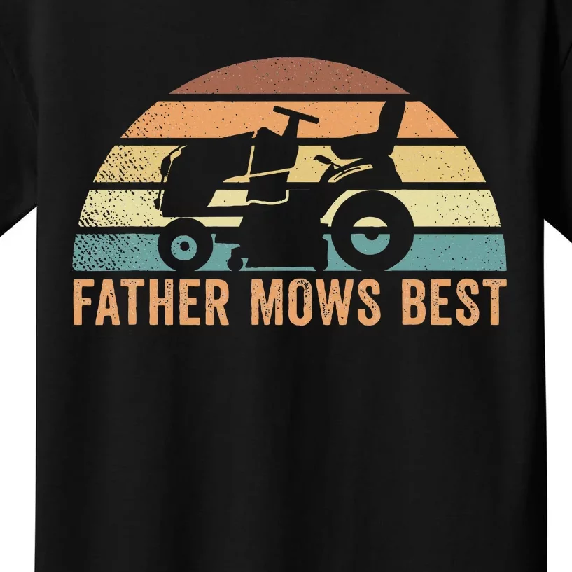 Father Mows Best Lawn Care Dad Mowing Gardener Kids T-Shirt