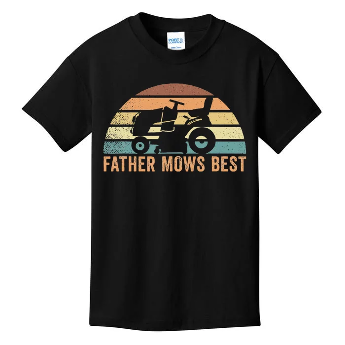 Father Mows Best Lawn Care Dad Mowing Gardener Kids T-Shirt