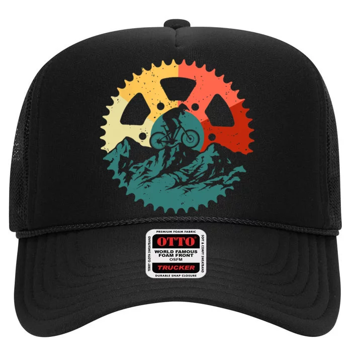 Funny Mountain Biking Art For MTB Mountain Biker High Crown Mesh Trucker Hat