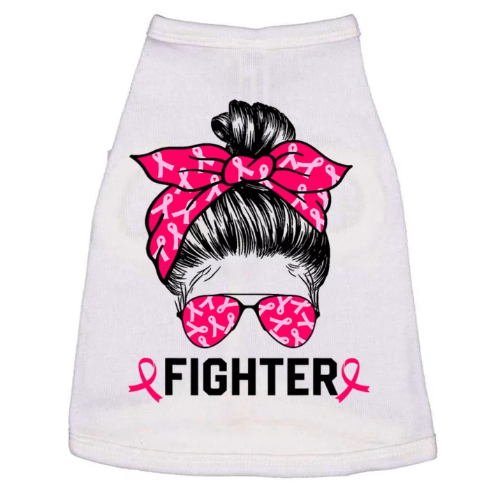 Fighter Messy Bun Breast Cancer Awareness Pink Warrior Doggie Tank