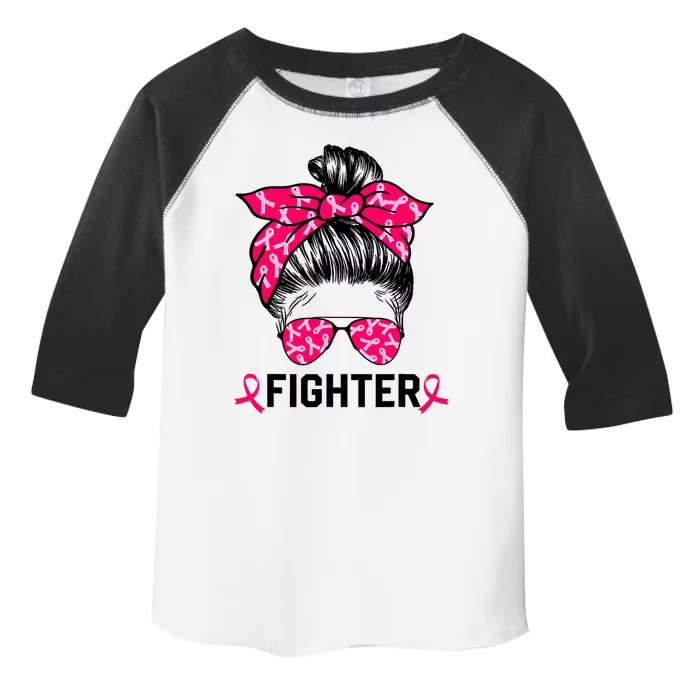 Fighter Messy Bun Breast Cancer Awareness Pink Warrior Toddler Fine Jersey T-Shirt