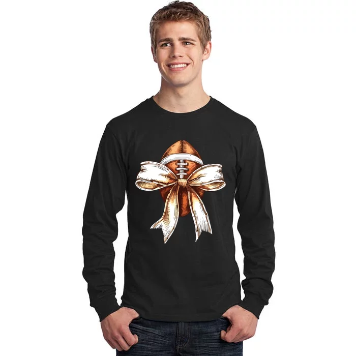 Football Mama Bow Fall Coquette Bow Tall Long Sleeve T-Shirt