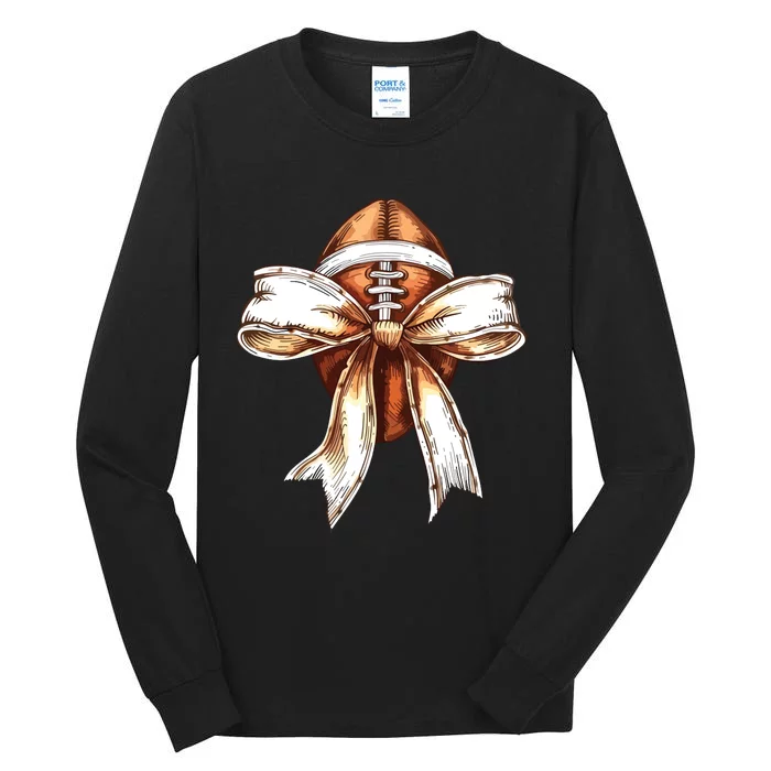 Football Mama Bow Fall Coquette Bow Tall Long Sleeve T-Shirt