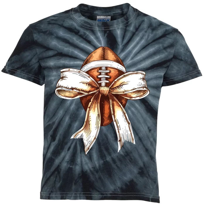 Football Mama Bow Fall Coquette Bow Kids Tie-Dye T-Shirt