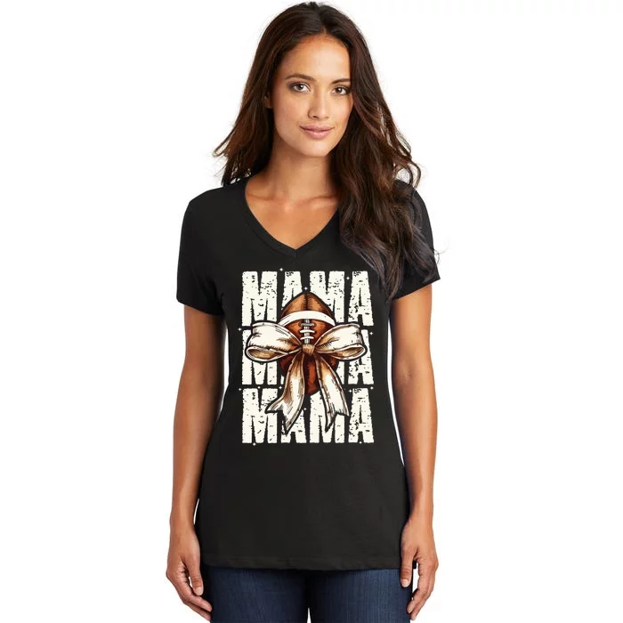 Football Mama Bow Fall Coquette Bow Women's V-Neck T-Shirt