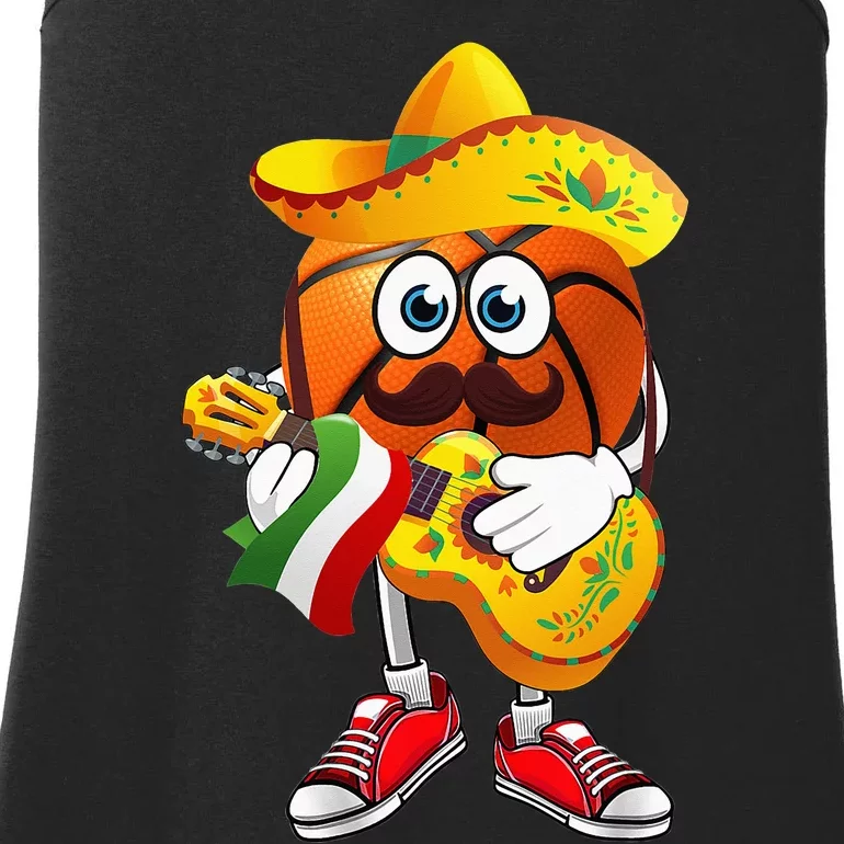 Funny Mexican Basketball Ball Sombrero Guitar Cinco De Mayo Ladies Essential Tank