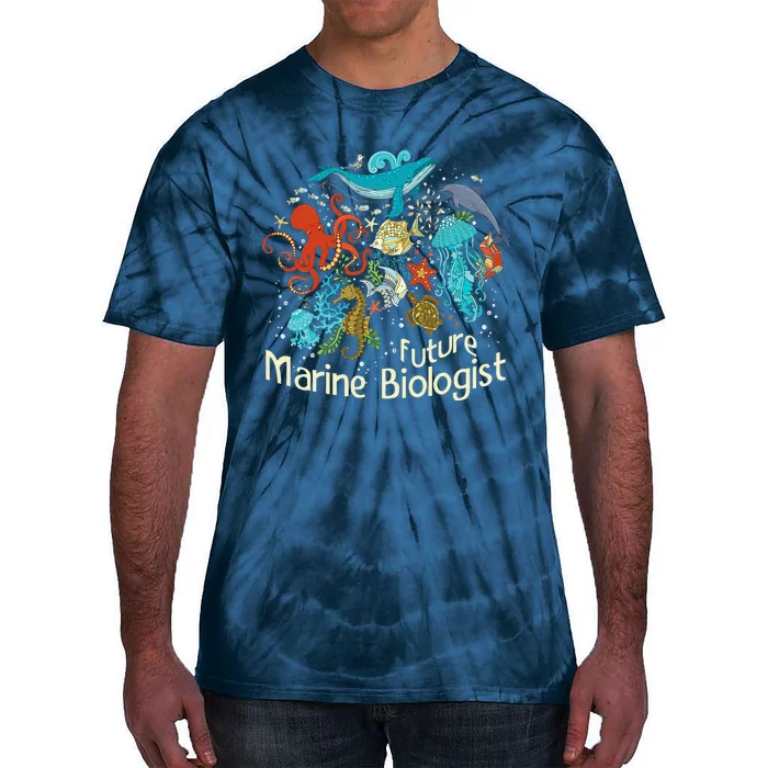 Future Marine Biologist Ocean Life Collage Drawing Whale Tie-Dye T-Shirt