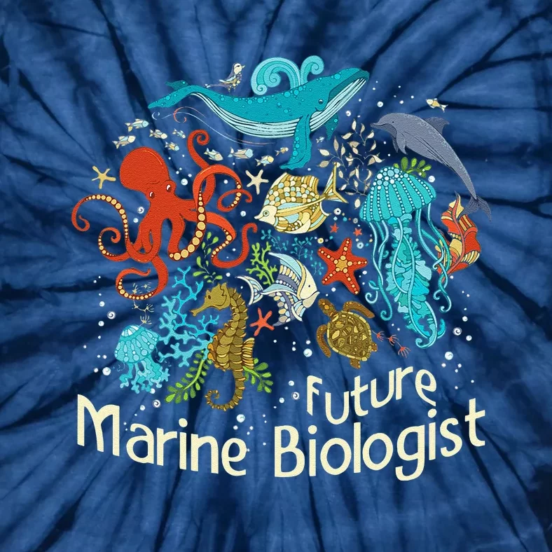 Future Marine Biologist Ocean Life Collage Drawing Whale Tie-Dye T-Shirt