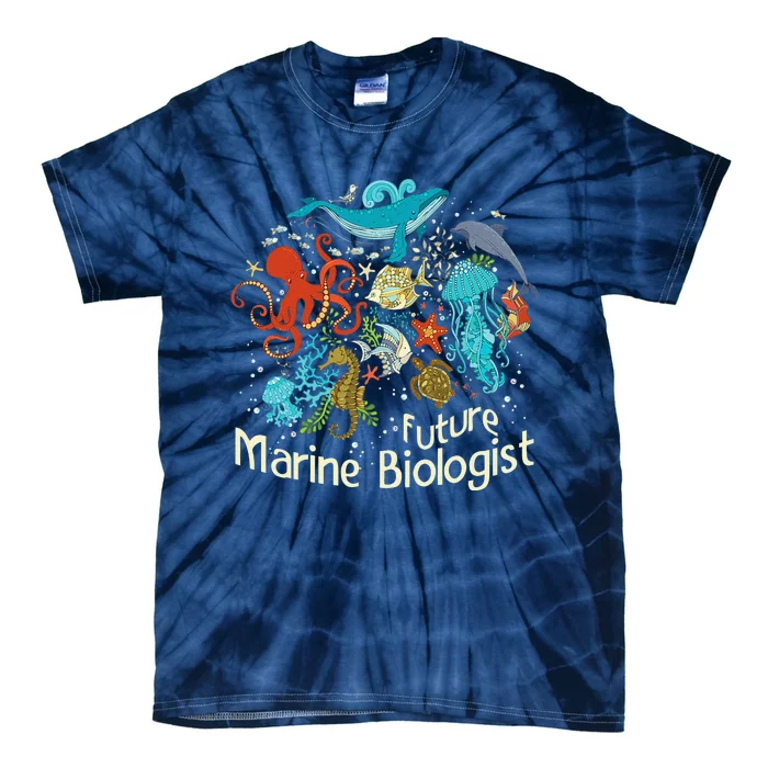 Future Marine Biologist Ocean Life Collage Drawing Whale Tie-Dye T-Shirt