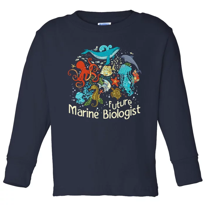 Future Marine Biologist Ocean Life Collage Drawing Whale Toddler Long Sleeve Shirt