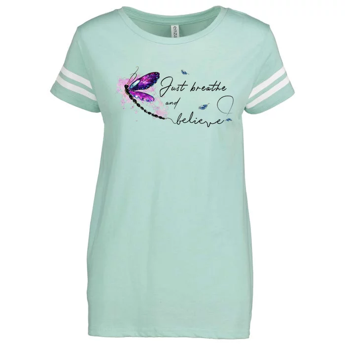 Funny Memorial Butterfly Just Breathe And Believe Enza Ladies Jersey Football T-Shirt