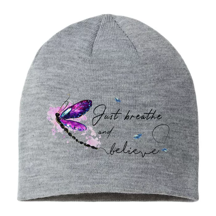 Funny Memorial Butterfly Just Breathe And Believe 8 1/2in Sustainable Knit Beanie