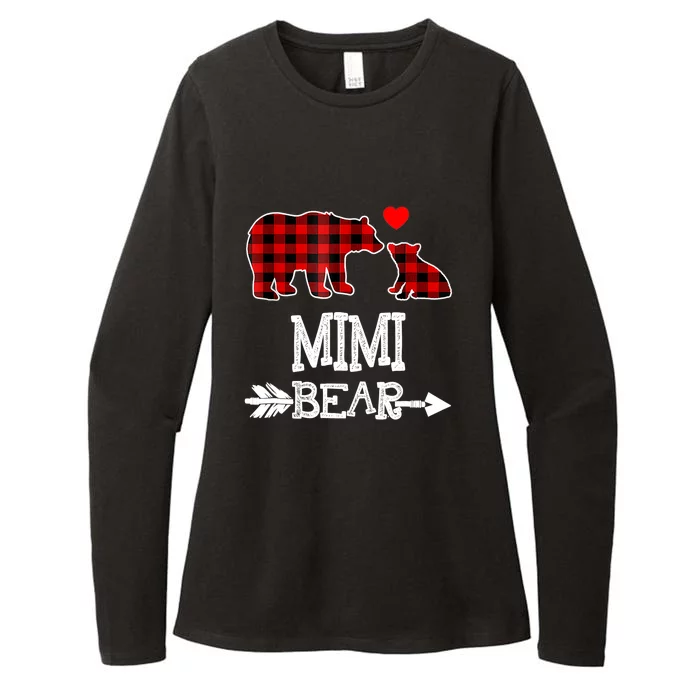 Funny Mimi Bear Red Buffalo Plaid Grandma Bear Christmas Pajama Womens CVC Long Sleeve Shirt