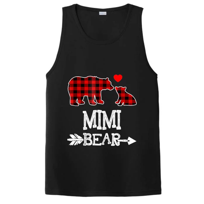 Funny Mimi Bear Red Buffalo Plaid Grandma Bear Christmas Pajama Performance Tank