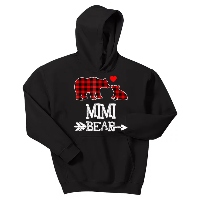 Funny Mimi Bear Red Buffalo Plaid Grandma Bear Christmas Pajama Kids Hoodie