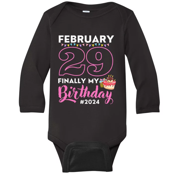 Finally My Birthday Leap Day Laughter for Leap Year 2024 Baby Long Sleeve Bodysuit