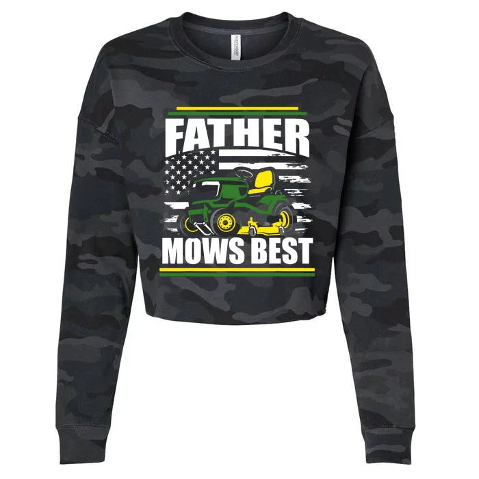 Father Mows Best Funny Lawn Mower American Flag Fathers Day Cropped Pullover Crew