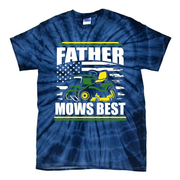 Father Mows Best Funny Lawn Mower American Flag Fathers Day Tie-Dye T-Shirt