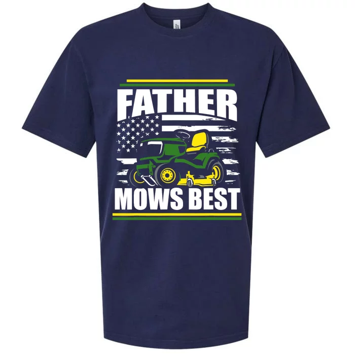 Father Mows Best Funny Lawn Mower American Flag Fathers Day Sueded Cloud Jersey T-Shirt