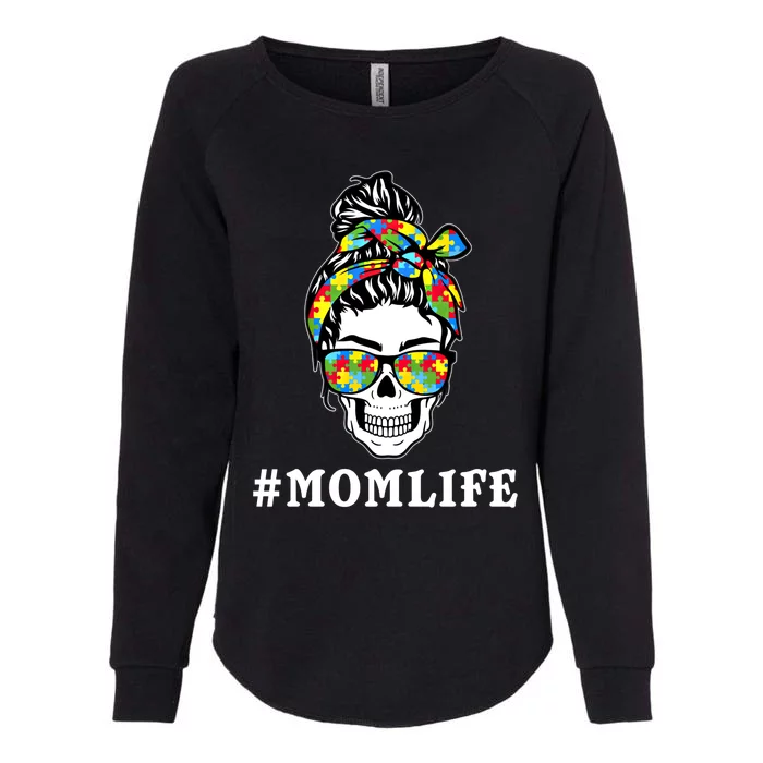 Funny Messy Bun Skeleton Mom Life Autism Awareness Day Meaningful Gift Womens California Wash Sweatshirt