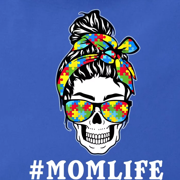 Funny Messy Bun Skeleton Mom Life Autism Awareness Day Meaningful Gift Zip Tote Bag